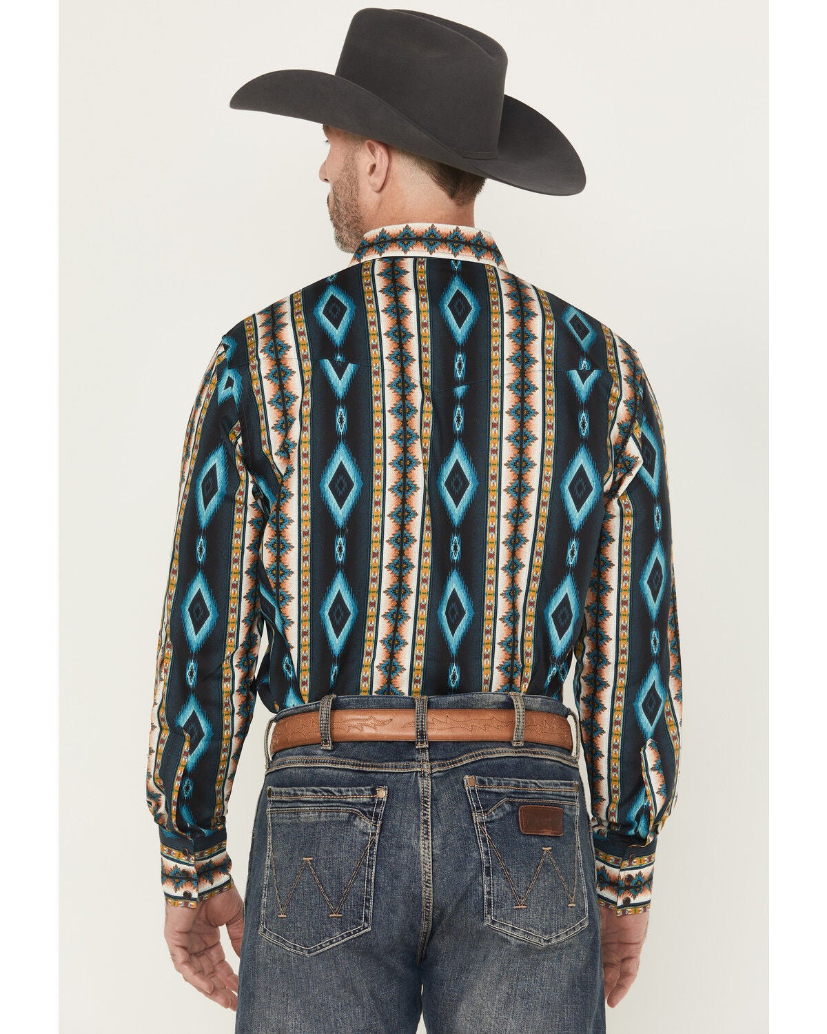 Image #4 - Wrangler Men's Checotah Southwestern Print Long Sleeve Snap Western Shirt, Teal, hi-res