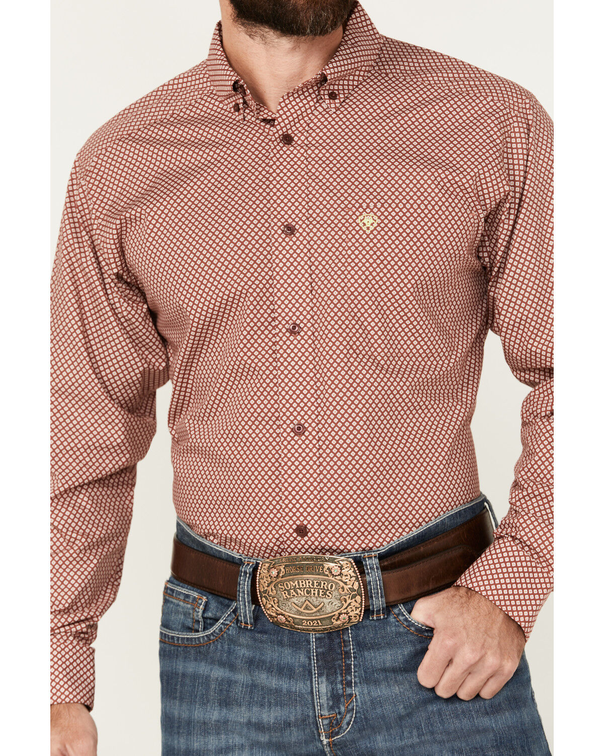 Image #3 - Ariat Men's Teegan Geo Print Long Sleeve Button-Down Western Shirt, Red, hi-res