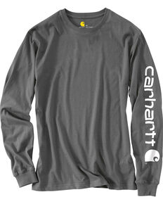 Carhartt Men's Charcoal Graphic Logo Long Sleeve Work T-Shirt , Heather Grey, hi-res