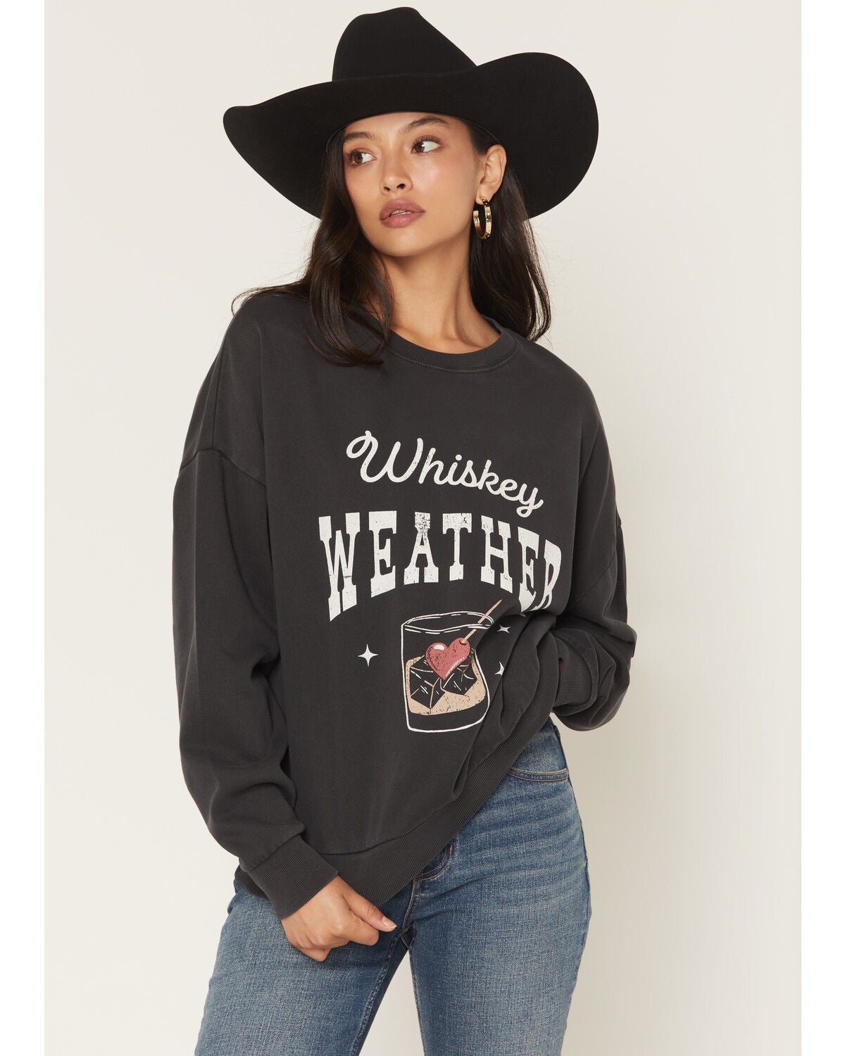 White Crow Women's Whiskey Weather Graphic Crewneck, Black, hi-res