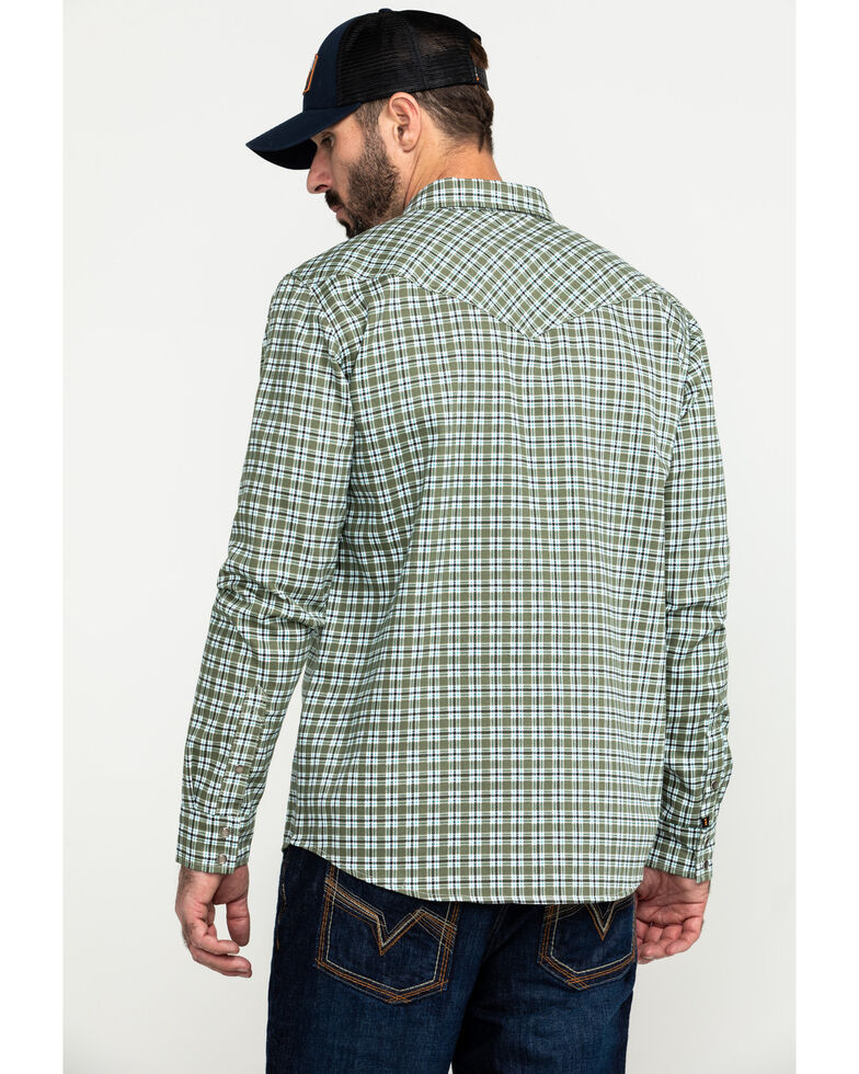Cody James Men's FR Woven Plaid Long Sleeve Button-Down Work Shirt , Green, hi-res