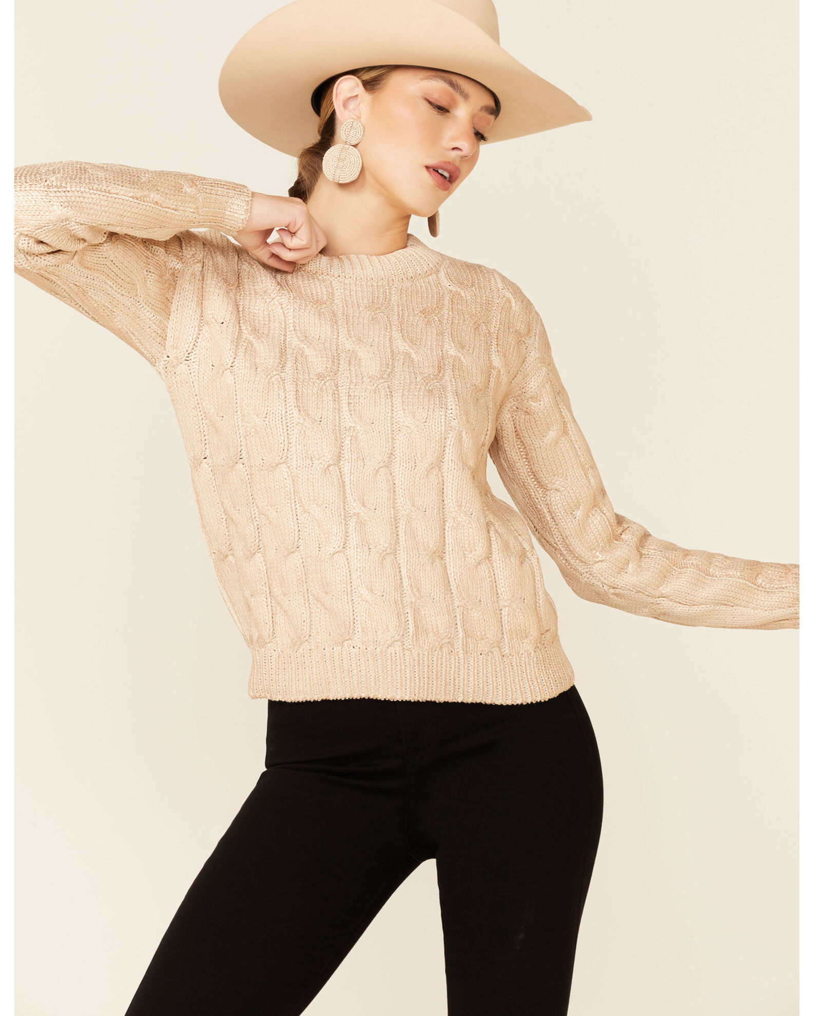 Rock Roll Denim Women s Metallic Cable Knit Sweater