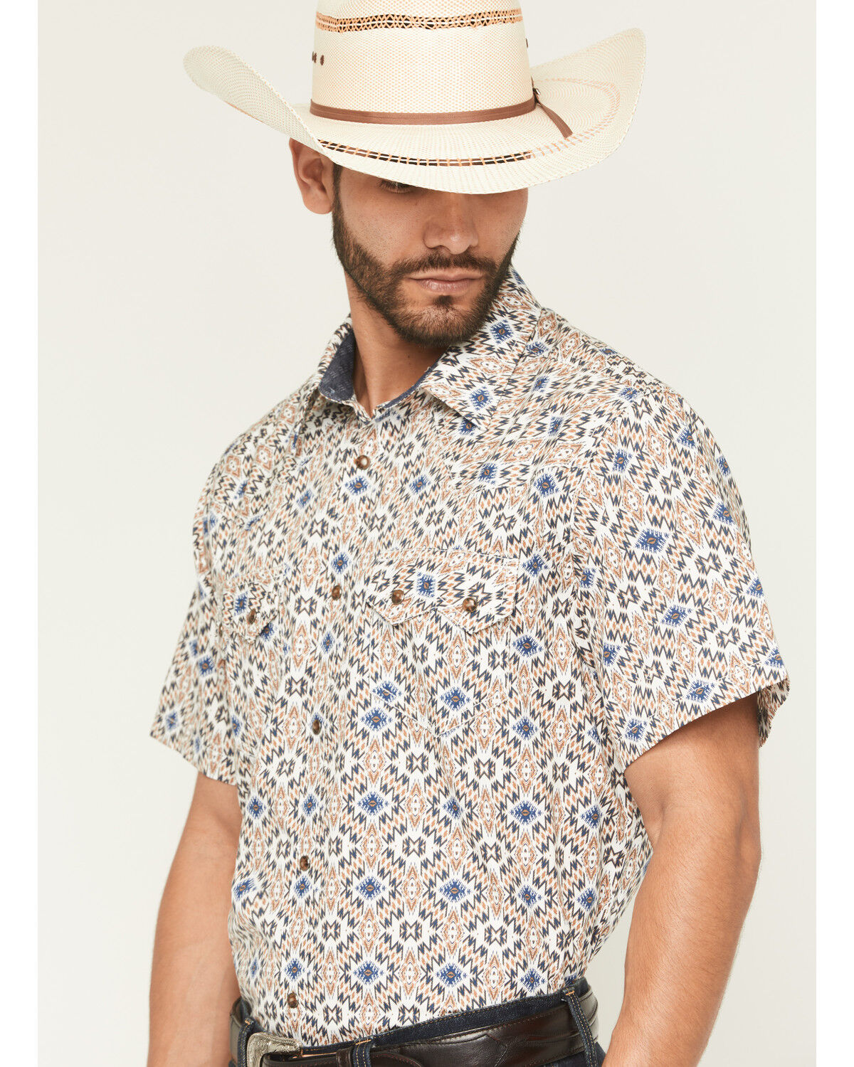 Image #2 - Cody James Men's High Plains Southwestern Print Short Sleeve Snap Western Shirt - Big, Tan, hi-res
