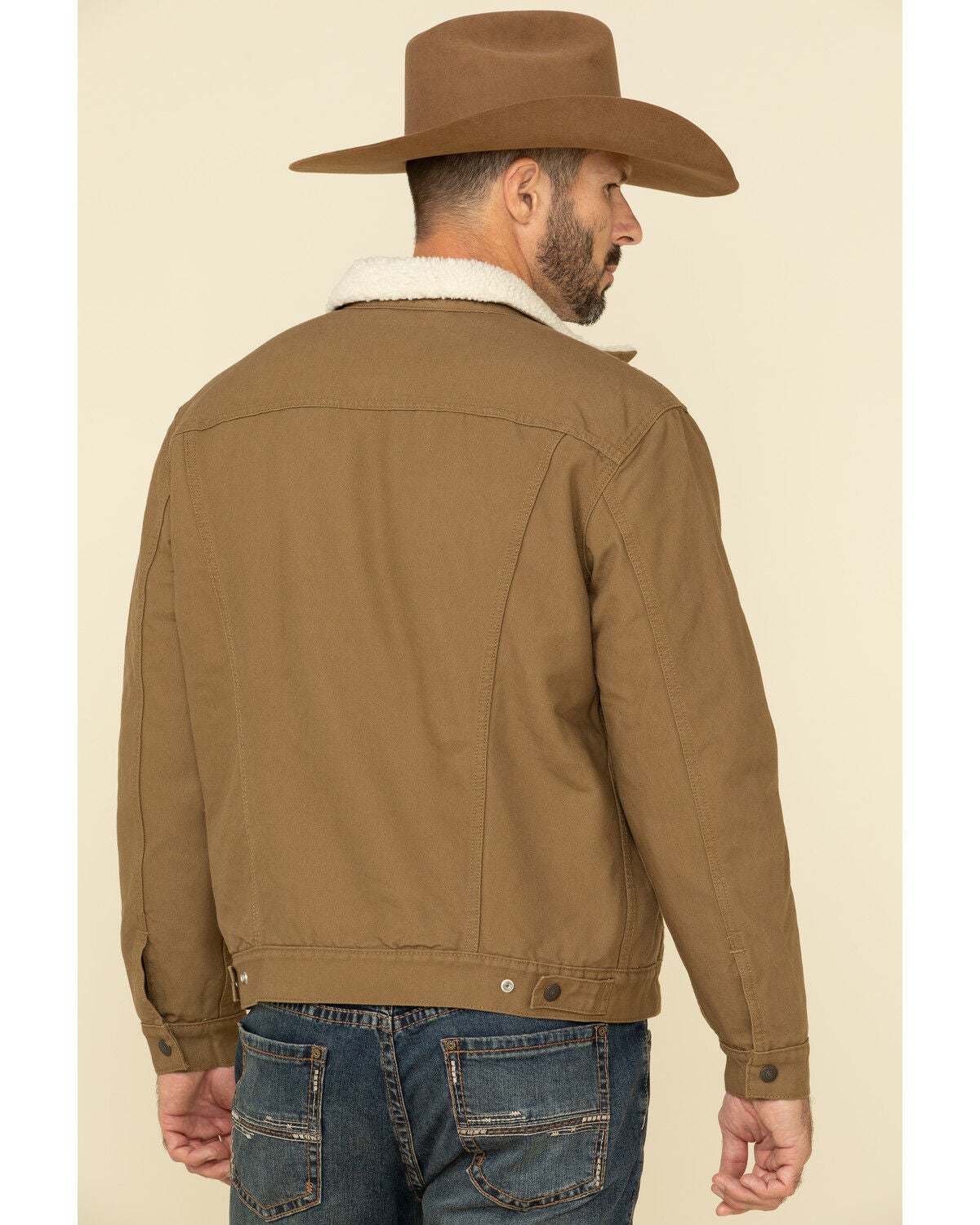 Tan Sherpa Lined Trucker Jacket 