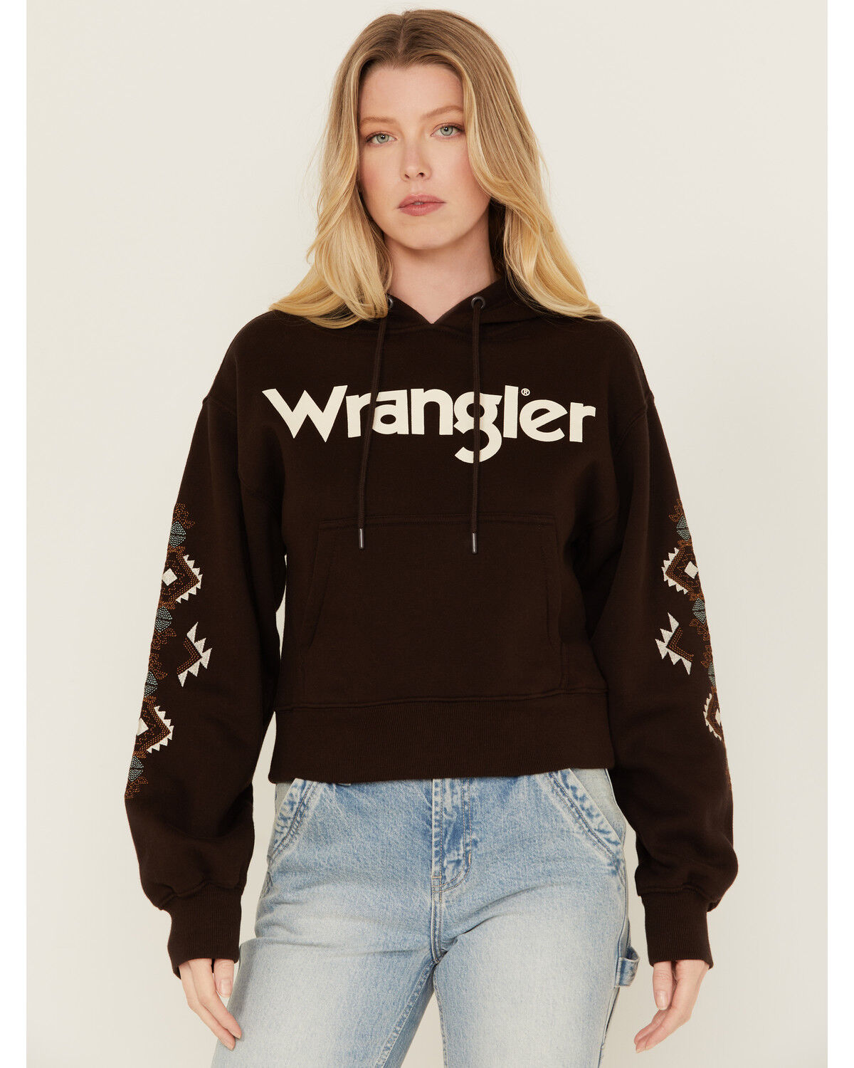 Image #1 - Wrangler Retro Women's Southwestern Sleeve Logo Hoodie, , hi-res