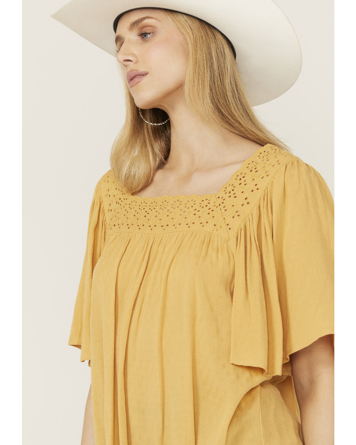 Image #2 - Band Of The Free Women's Solid Short Sleeve Ruffle Blouse, Peach, hi-res