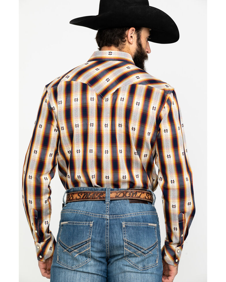 Rock & Roll Denim Men's Southwestern Jacquard Plaid Long Sleeve Western Shirt , Red, hi-res