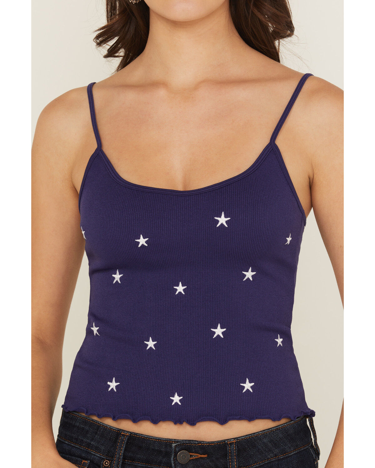 Image #3 - Fornia Women's Star Embroidered Sleeveless Cropped Tank Top, Navy, hi-res