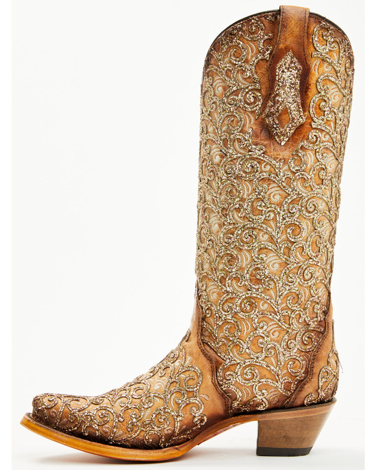 Image #3 - Corral Women's Saddle Glitter Overlay Triad Western Boots - Snip Toe, Brown, hi-res