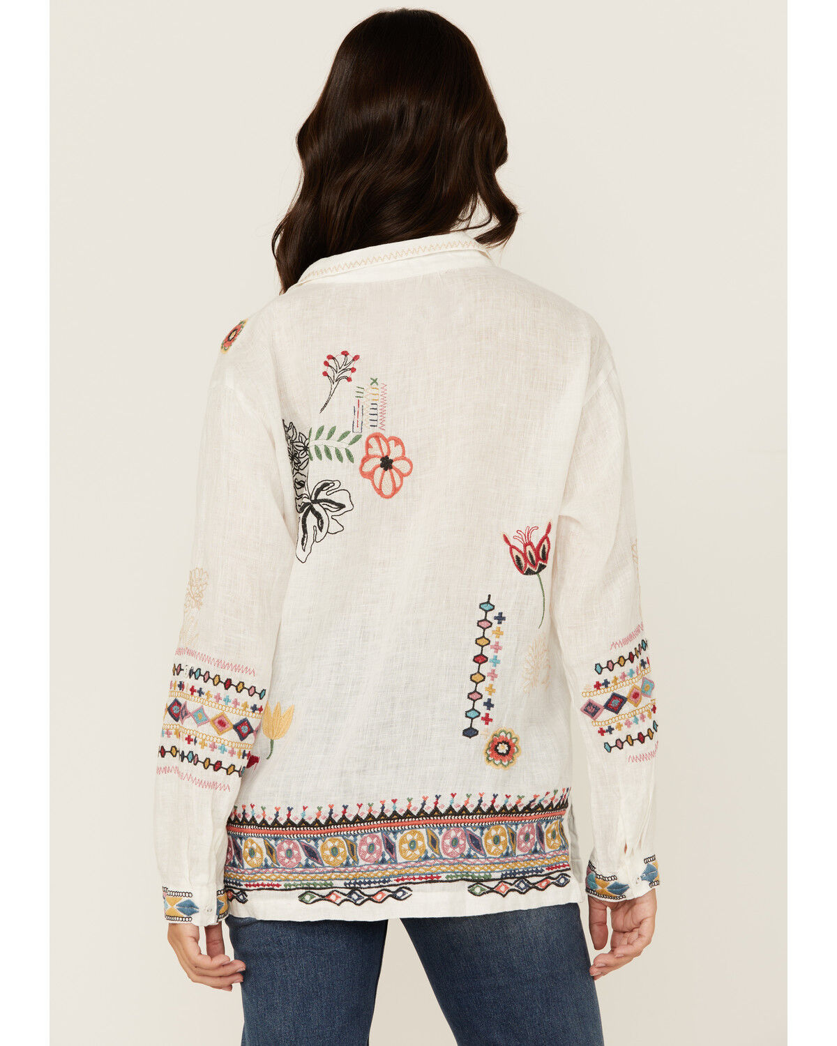 Image #4 - Johnny Was Women's Embroidered Conversation Print Long Sleeve Blouse, White, hi-res