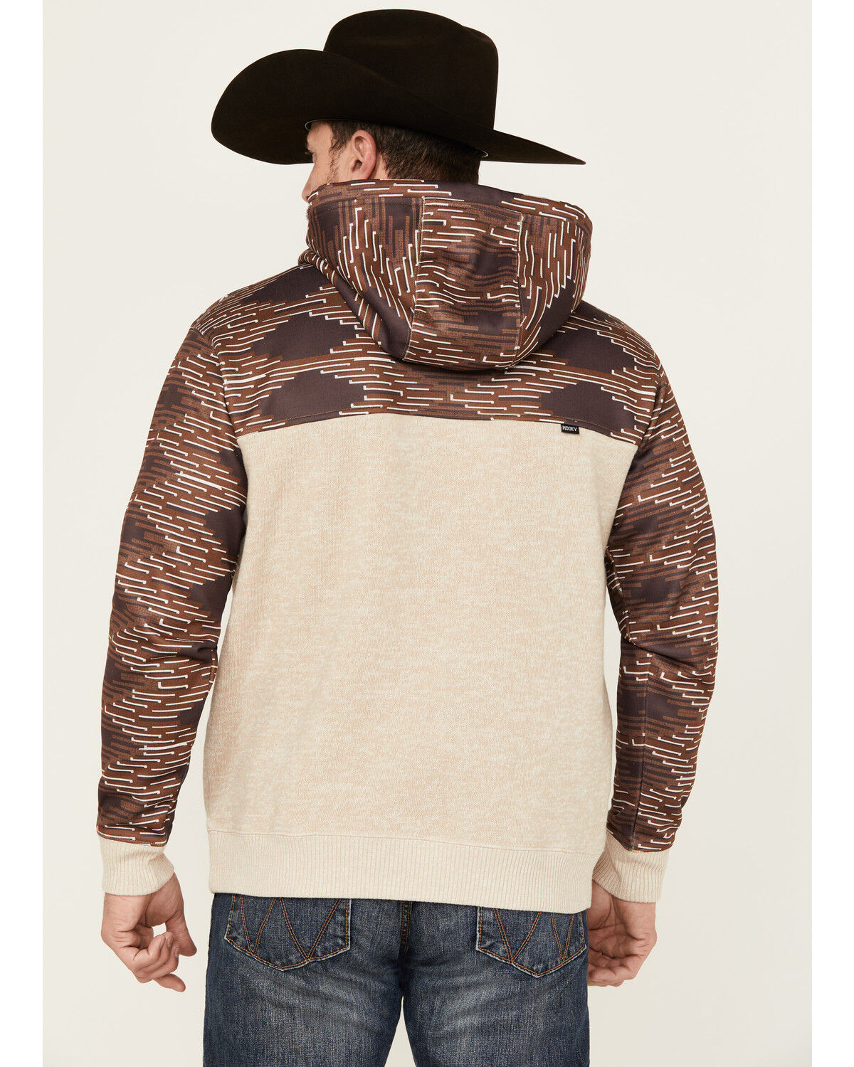 Image #4 - Hooey Men's Jimmy Southwestern Block Hooded Pullover, Cream, hi-res
