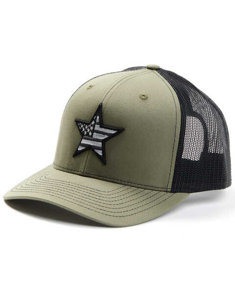 Oil Field Hats Men's American Flag Star Patch Solid-Back Olive Ball Cap, Grey, hi-res