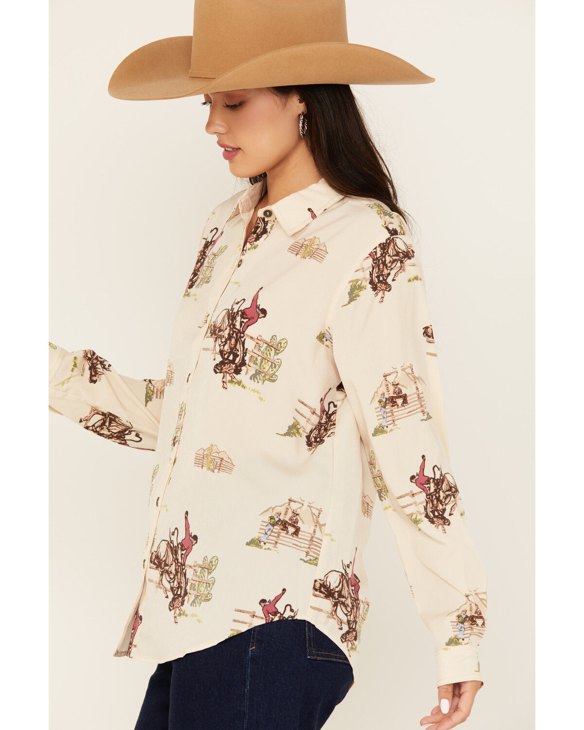 Image #2 - Ariat Women's Homestyle Conversational Print Long Sleeve Button-Down Western Shirt, Sand, hi-res