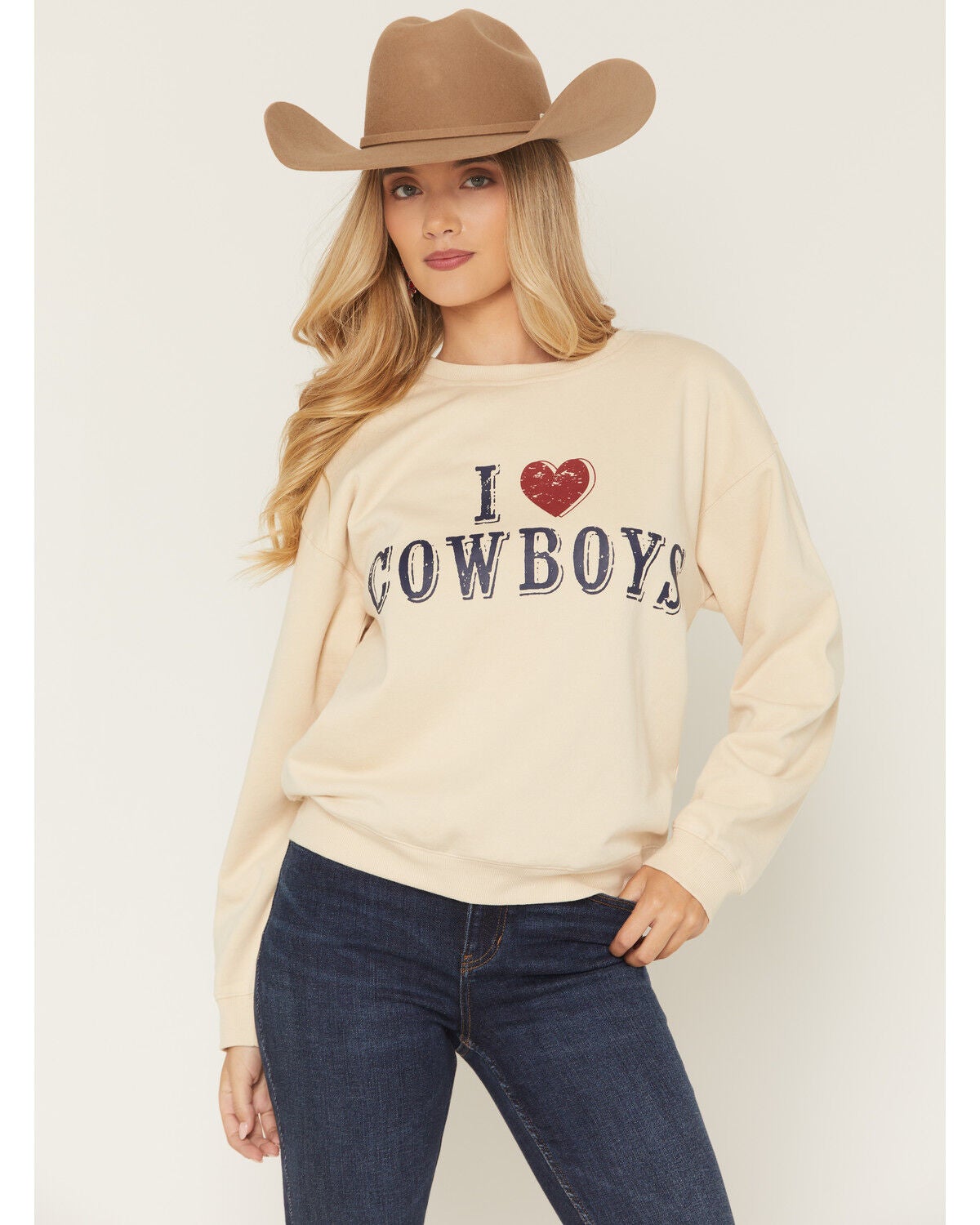 Image #2 - Shyanne Women's I Heart Cowboys Sweatshirt, Oatmeal, hi-res