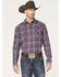 Image #1 - Cody James Men's Mountaintop Large Plaid Print Pearl Snap Western Flannel Shirt , Purple, hi-res