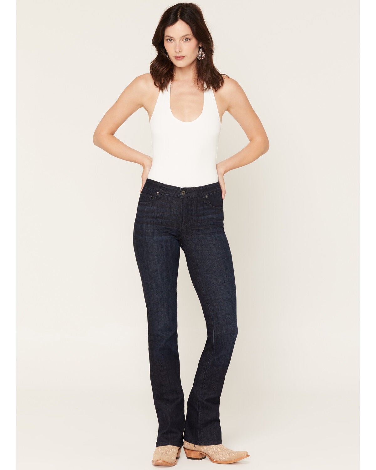 Image #1 - Haala Women's Deep Ocean Dark Wash Venice 38" Bootcut Stretch Denim Jeans, Dark Wash, hi-res