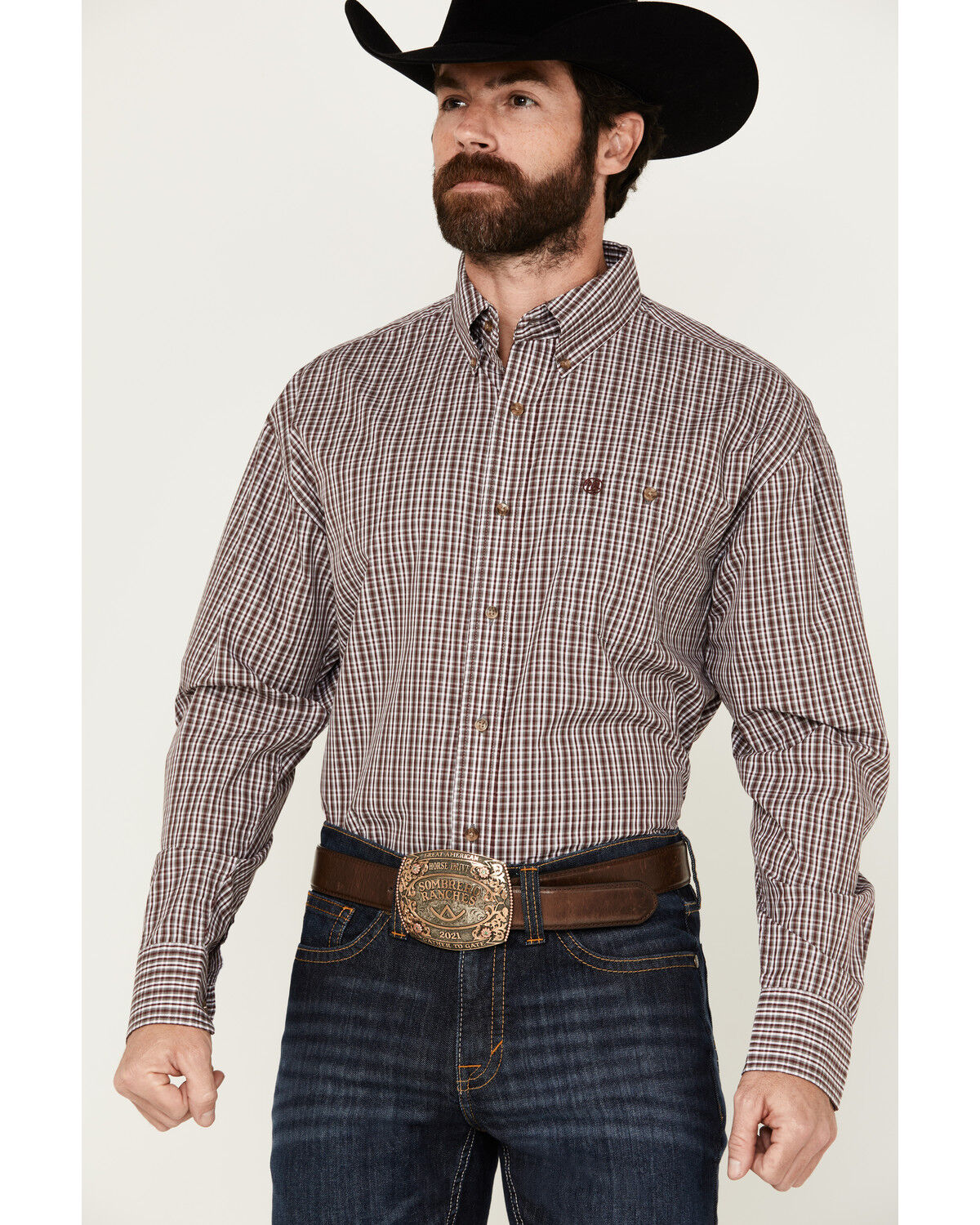 Image #2 - Wrangler Men's Classics Plaid Print Long Sleeve Button-Down Western Shirt - Tall, Burgundy, hi-res