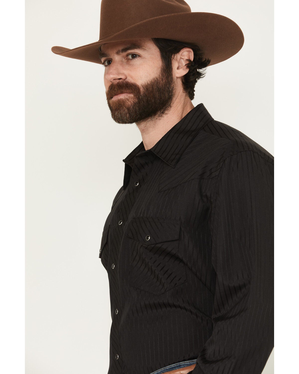 Image #2 - Wrangler Men's White Solid Dobby Long Sleeve Pearl Snap Western Shirt - Big & Tall, Black, hi-res