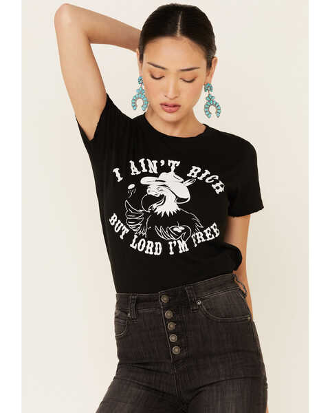 Image #3 - Bandit Brand Women's I Ain't Rich But Lord I'm Free Graphic Tee , Black, hi-res
