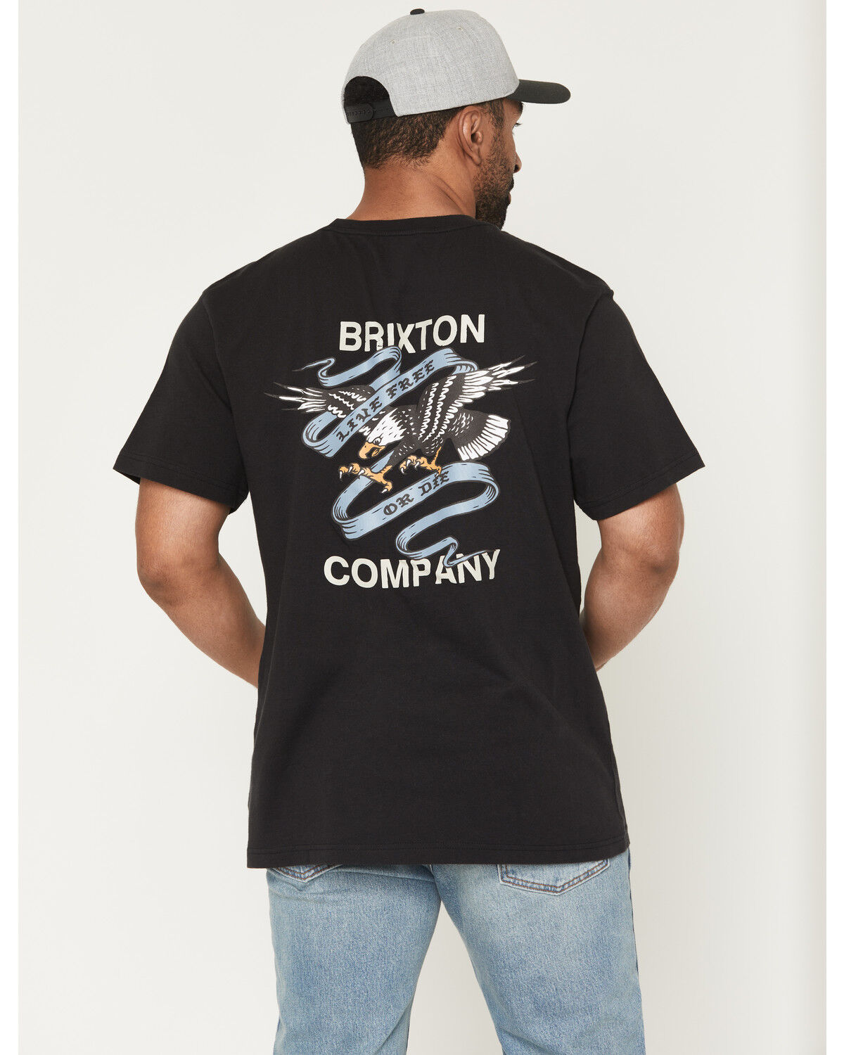 Image #1 - Brixton Men's Boot Barn Exclusive Live Free Short Sleeve Graphic T-Shirt, Black, hi-res