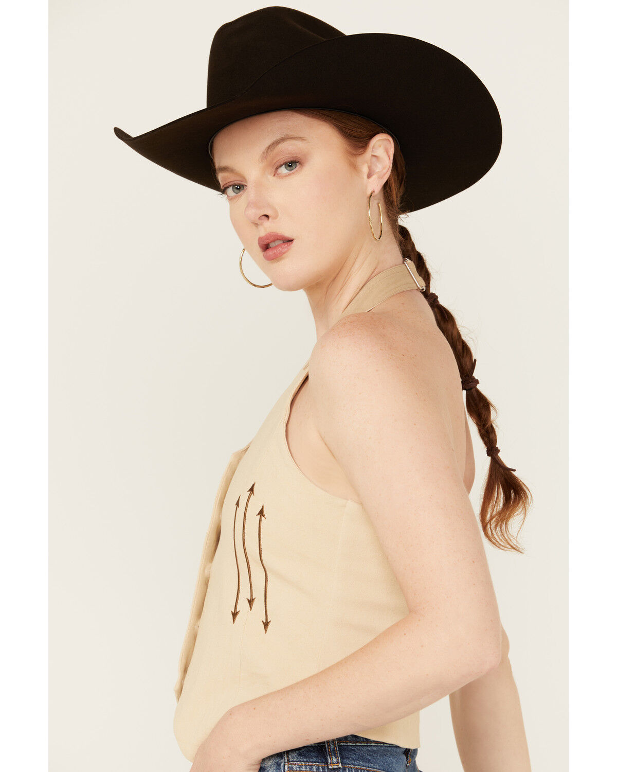 Image #2 - Rock & Roll Denim Women's Embroidered Button-Down Vest, Beige, hi-res
