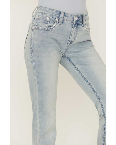 Image #4 - Grace in LA Women's Fleur De Lis Pocket Southwestern Bootcut Jeans, Blue, hi-res