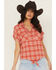 Image #1 - Shyanne Women's Plaid Print Tie-Front Camp Shirt, Dark Pink, hi-res