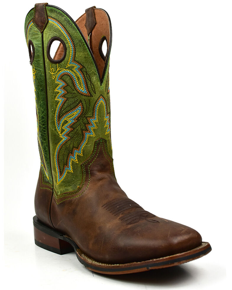 Dan Post Men's Leon Crazy Horse Green Performance Leather Western Boot - Broad Square Toe , Green, hi-res