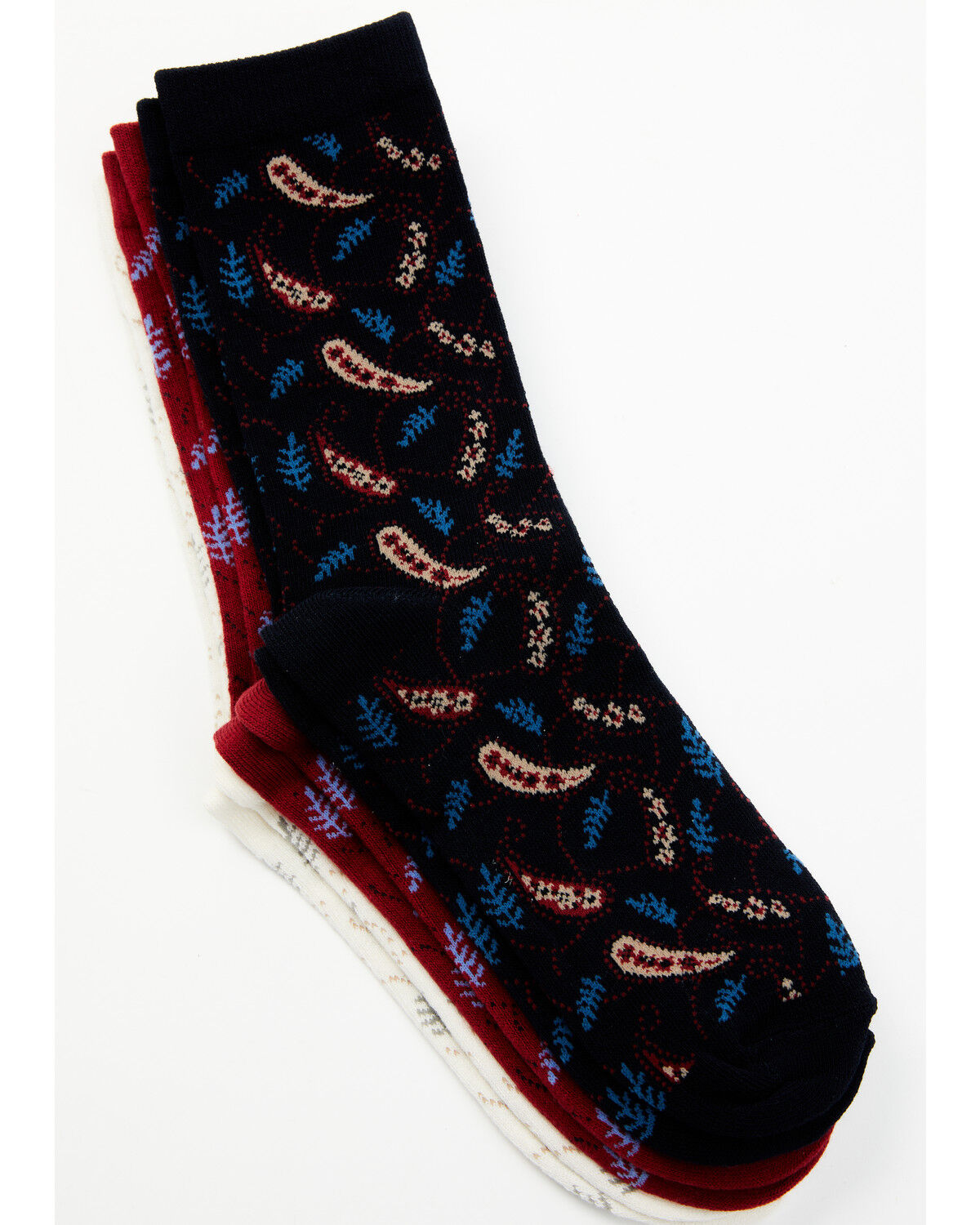 Image #1 - Shyanne Women's Libby Paisley Crew Socks - 3-Pack, Cream, hi-res