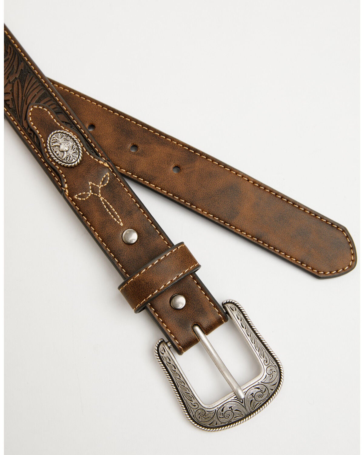 Image #2 - Cody James Boys' Concho Tooled Belt, Dark Brown, hi-res