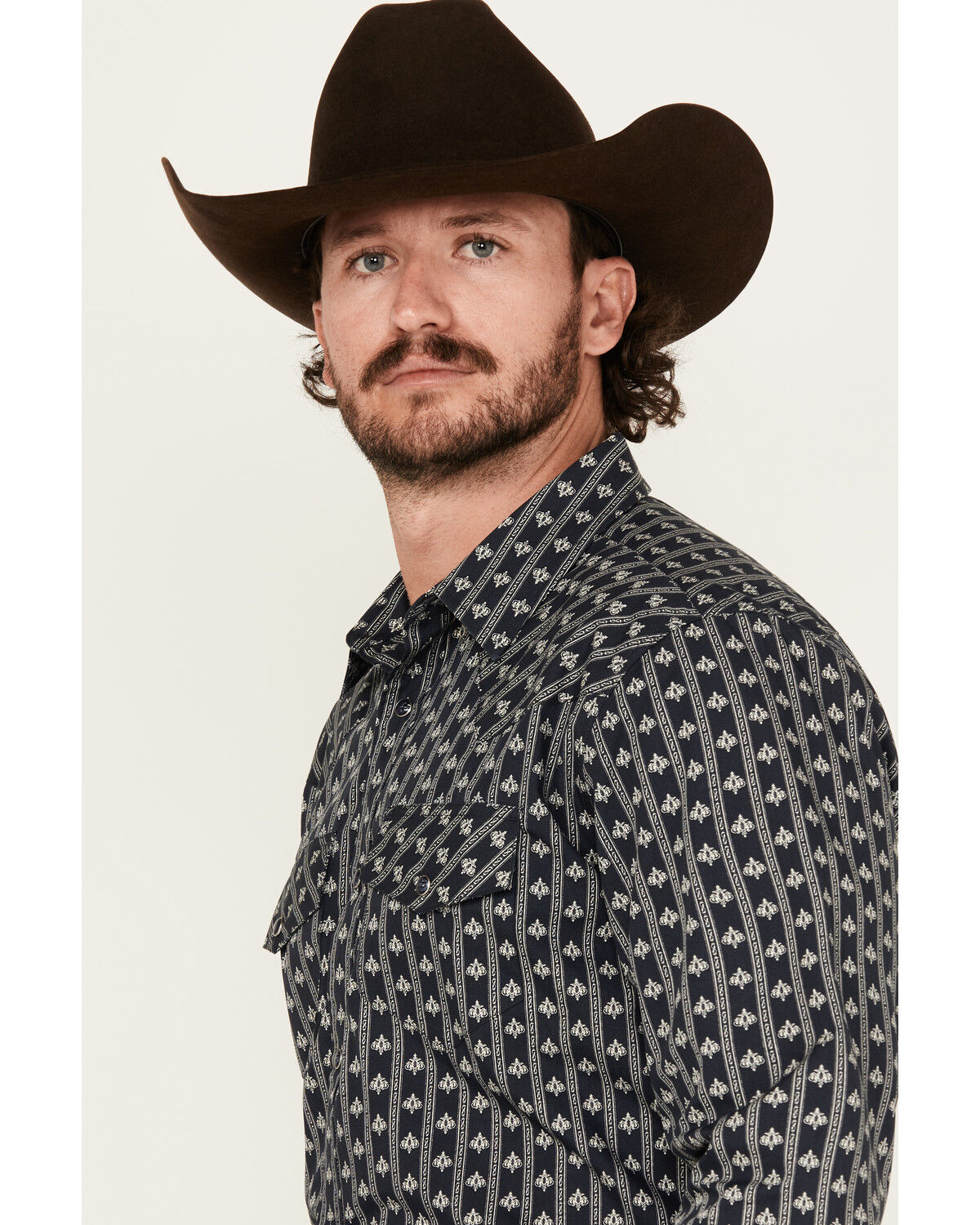 Image #2 - Gibson Trading Co Men's Icons Striped Long Sleeve Snap Western Shirt, Navy, hi-res