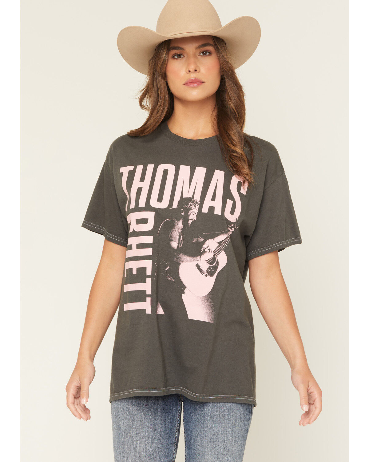 Image #1 - Merch Traffic Women's Thomas Rhett Guitar Photo Short Sleeve Graphic Tee, Black, hi-res