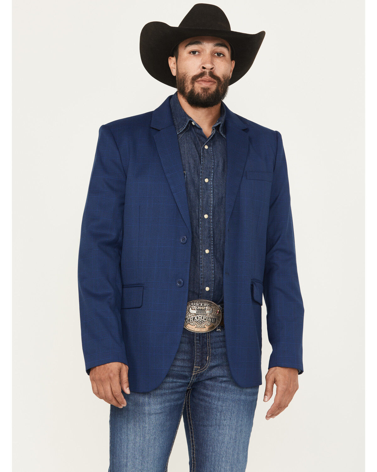Image #1 - Panhandle Men's Tonal Plaid Print Slim Cut Sportcoat, Navy, hi-res