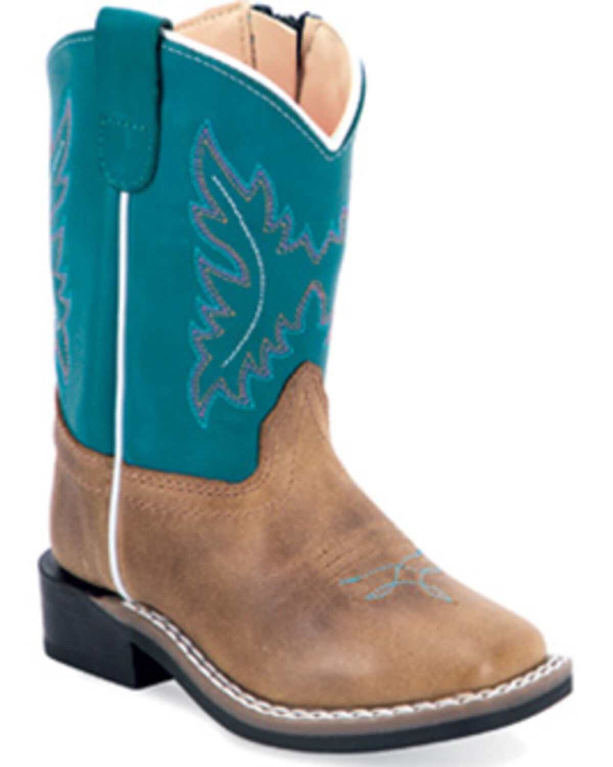 Image #1 - Old West Toddler Boys' Western Boots - Broad Square Toe, Turquoise, hi-res