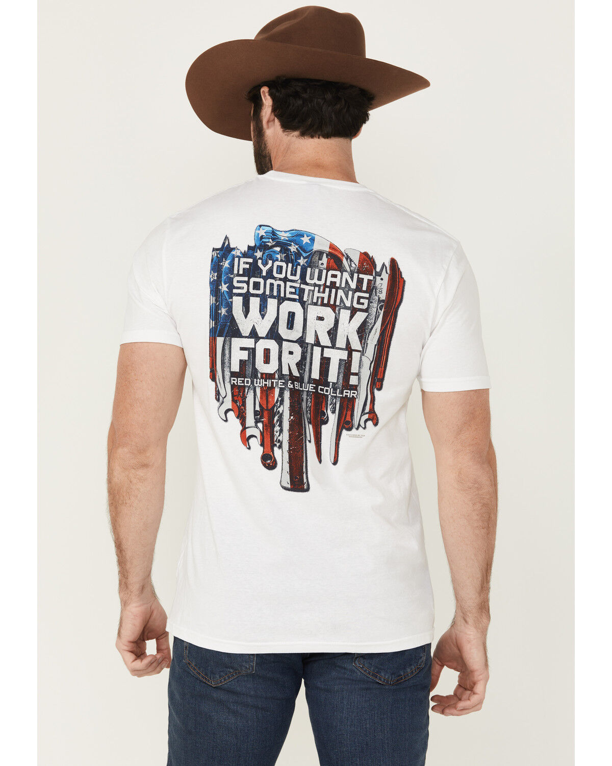 Image #1 - Buckwear Men's Red, White & Blue Collar Short Sleeve Graphic T-Shirt, White, hi-res