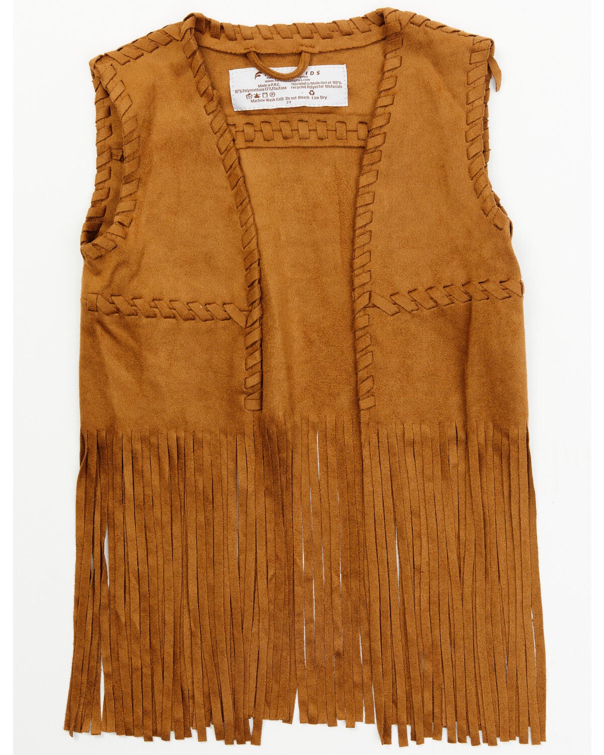Fornia Toddler-Girls' Camel Whipstitch Fringe Faux-Suede Vest, Camel, hi-res