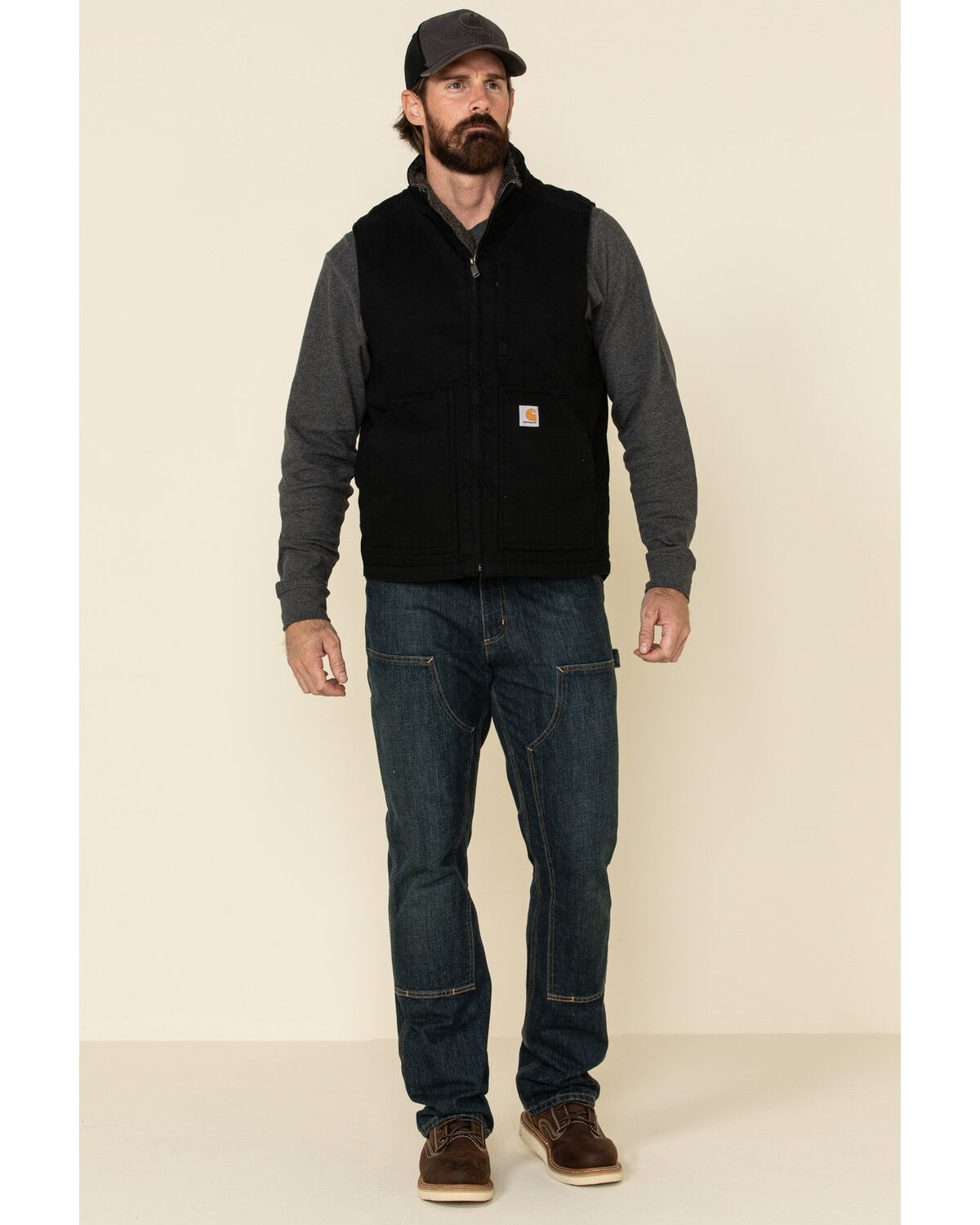 Carhartt Men's Black Washed Duck Sherpa Lined Mock Neck Work Carhartt Men's Black Washed Duck Sherpa Lined Mock Neck Work