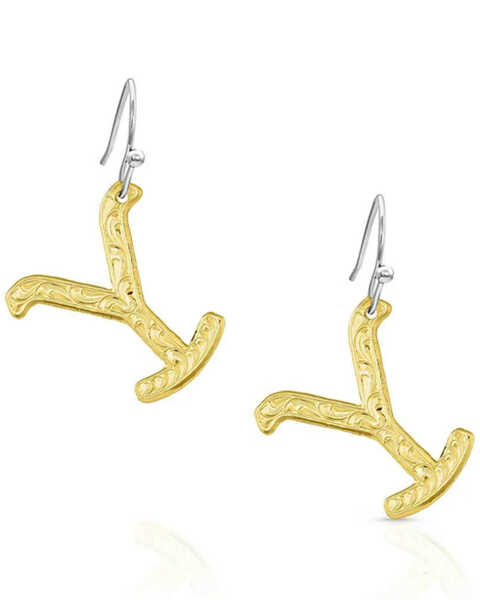 Montana Silversmiths Women's The Y Yellowstone Brand Earrings, Gold, hi-res