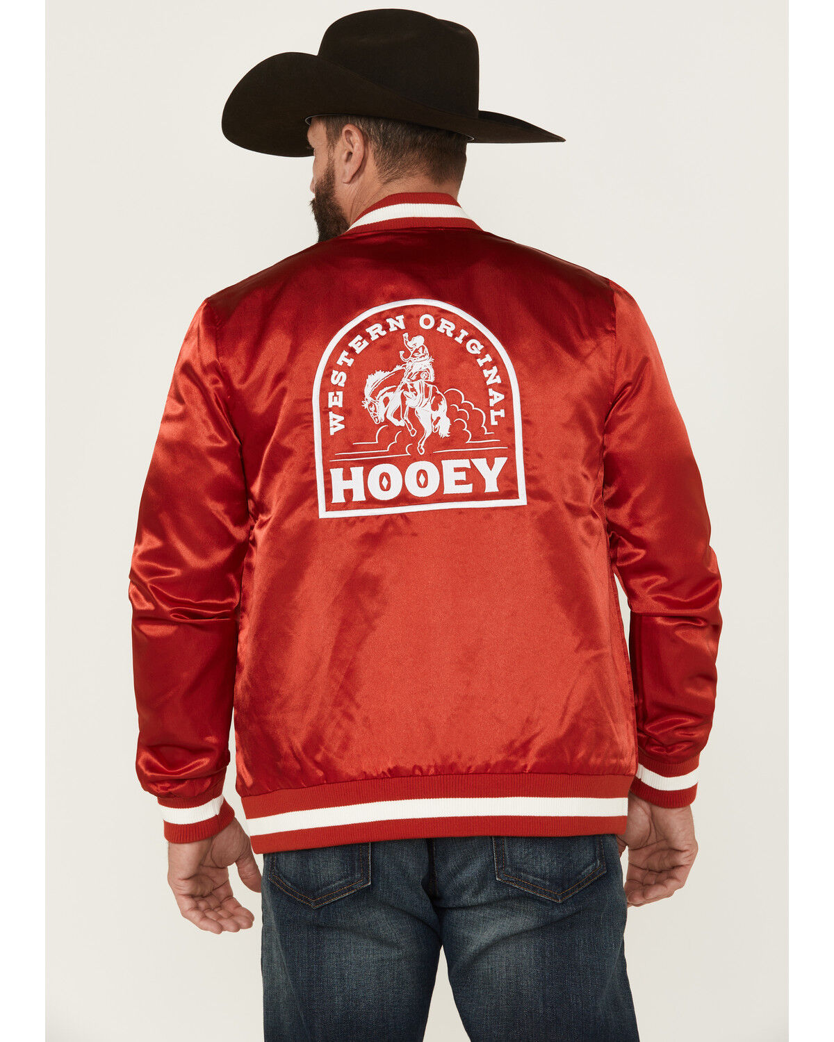 Image #1 - Hooey Men's Logo Shiny Bomber Varsity Jacket, Red, hi-res