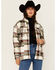Image #1 - Rock & Roll Denim Women's Plaid Print Fringe Shacket, Natural, hi-res