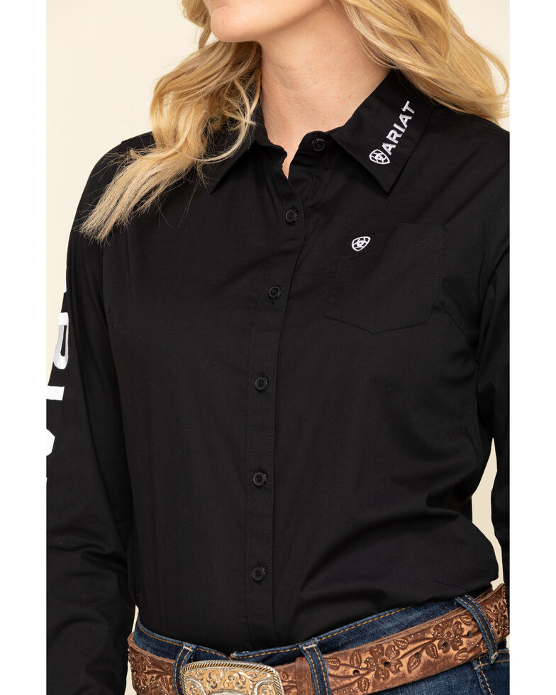 Ariat Women's Black Team Kirby Stretch Logo Long Sleeve Shirt, Black, hi-res