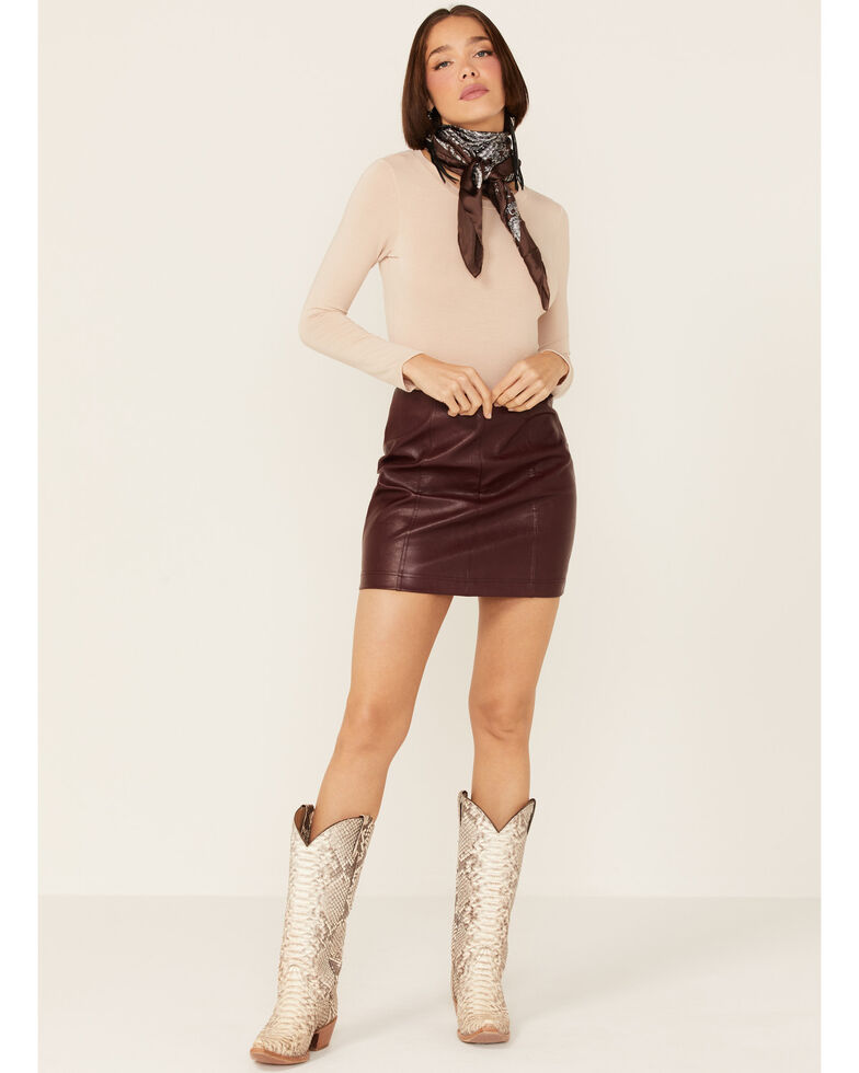 Jolt Women's Burgundy Faux-Leather Mini Skirt, Burgundy, hi-res