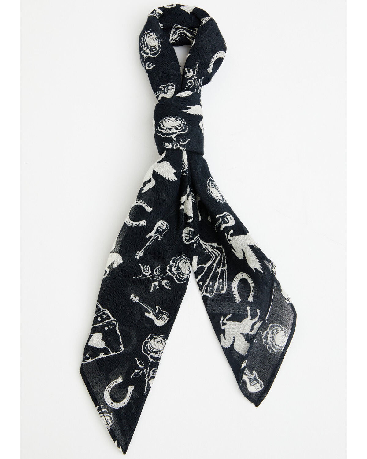 Image #1 - Idyllwind Women's Blanchard Horseshoe Icon Print Bandana, Black, hi-res