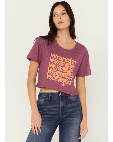 Wrangler Women's Trippy Boxy Cropped Graphic Tee, Purple, hi-res