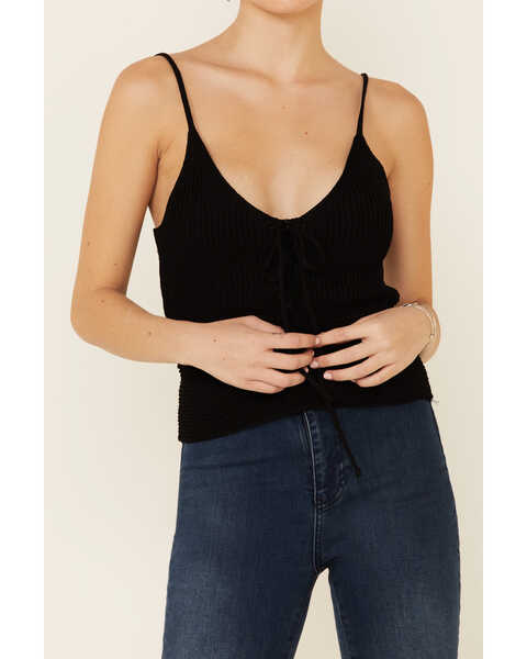Image #3 - Mystree Women's Sweater-Knit Lace-Up Cami , Black, hi-res