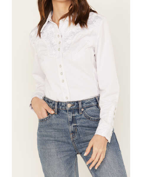 Image #2 - Scully Women's Floral Embroidered Western Shirt, White, hi-res