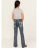 Image #1 - Grace In LA Girls' Leaf Embroidered Flare Stretch Denim Jeans, Blue, hi-res