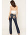 Image #1 - Miss Me Women's Dark Wash Mid Rise Winged Pocket 32" Bootcut Stretch Denim Jeans, Dark Wash, hi-res