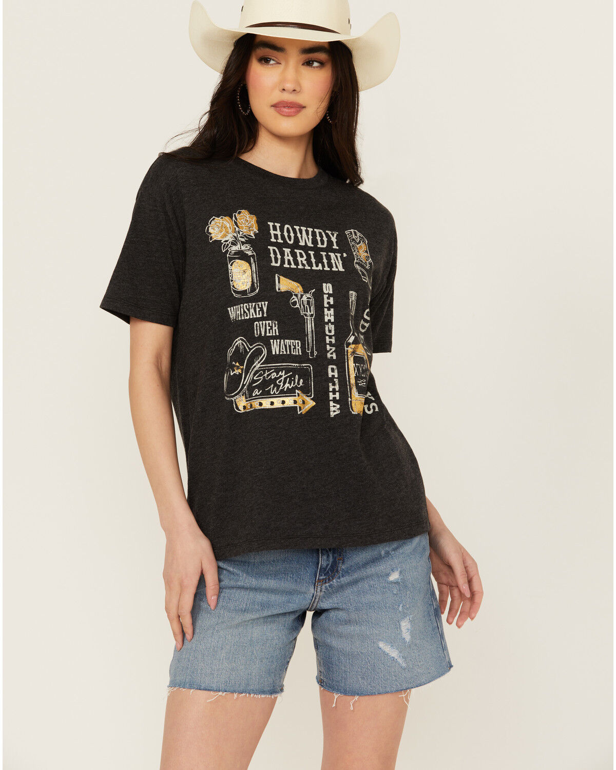 Image #1 - White Crow Women's Foil Conversational Short Sleeve Graphic Tee, Black, hi-res