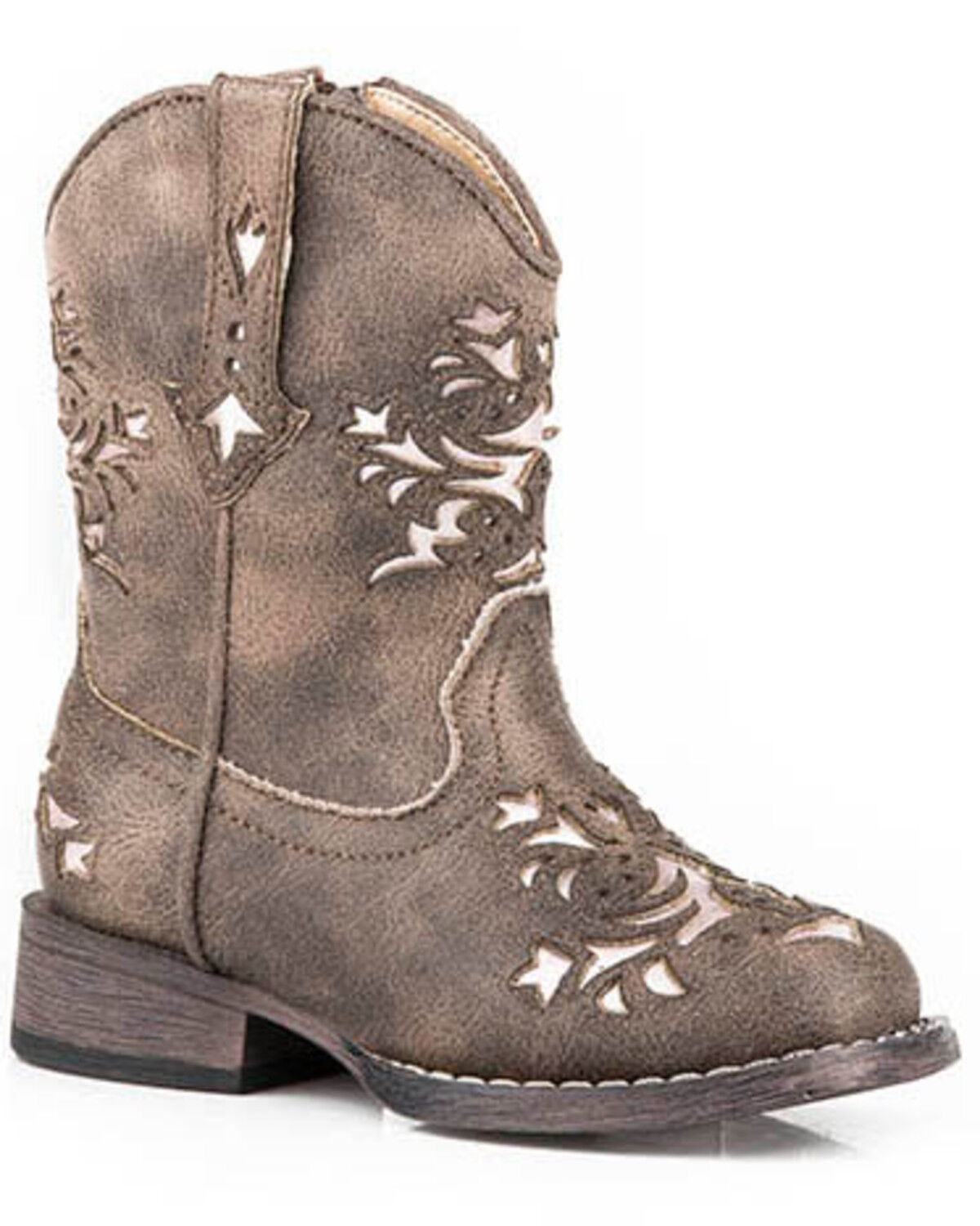 Image #1 - Roper Toddler Girls' Lola Western Boots - Square Toe, Brown, hi-res